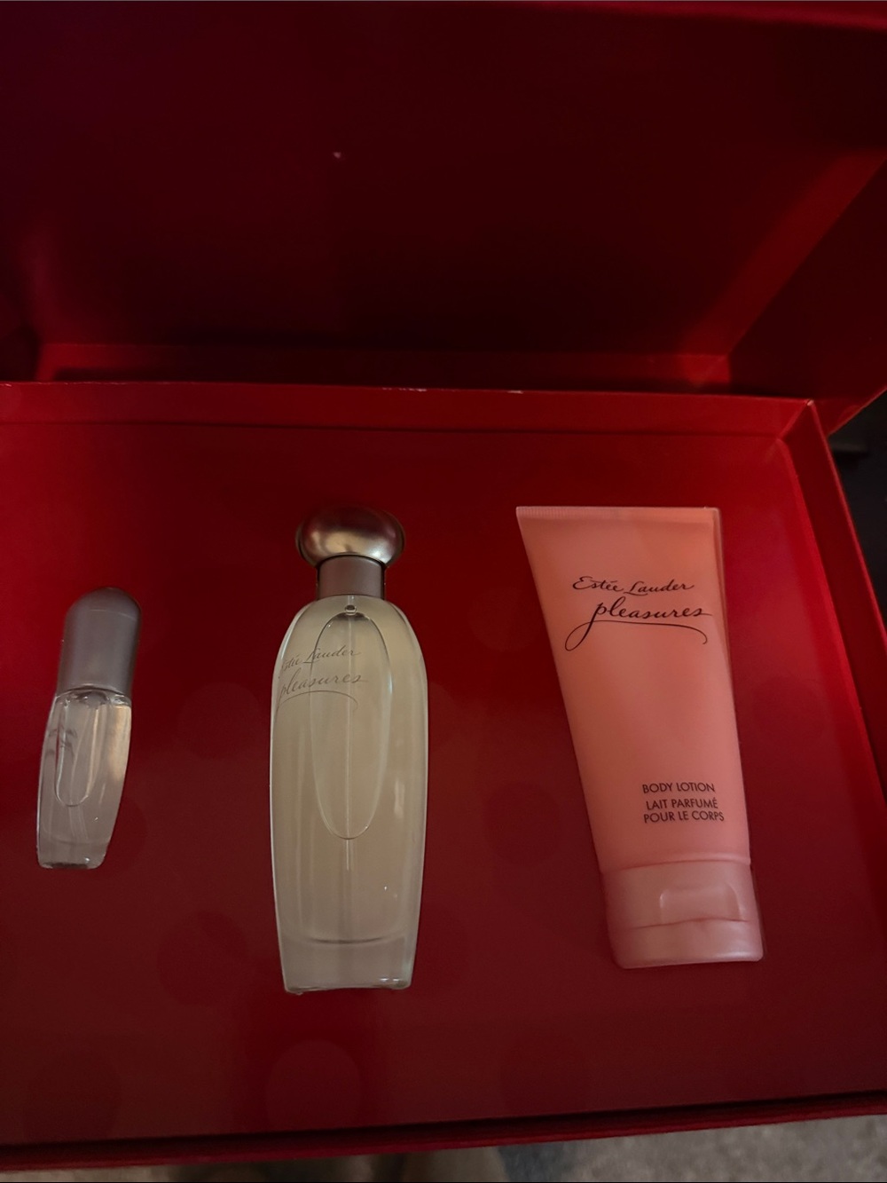 Estee Lauder Red Gift Box with Gold Ribbon Accents